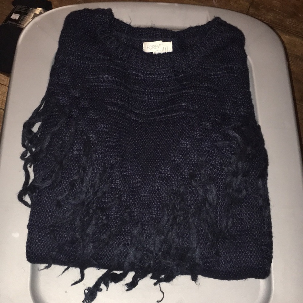 Navy Fringed sweater from Forever 21